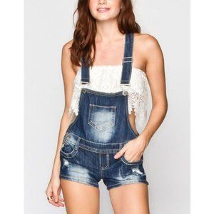 Almost Famous  Distressed Overall Denim Shorts